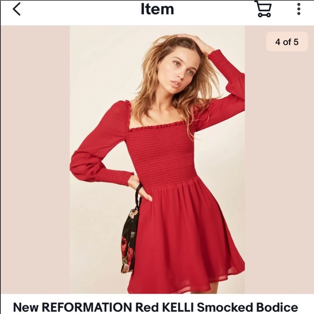 Reformation Red Kelli Smocked Dress Size 2